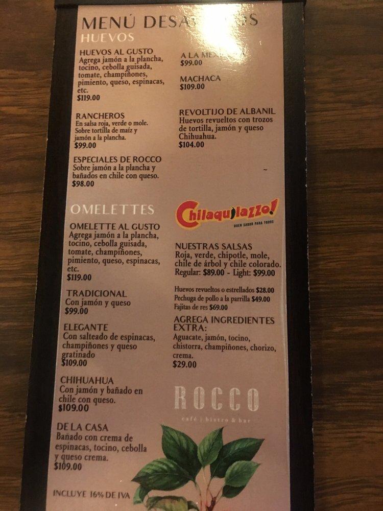 Menu at Rocco Café Bistro & Bar, Ciudad Juarez, Av. Campos Eliseos 9050