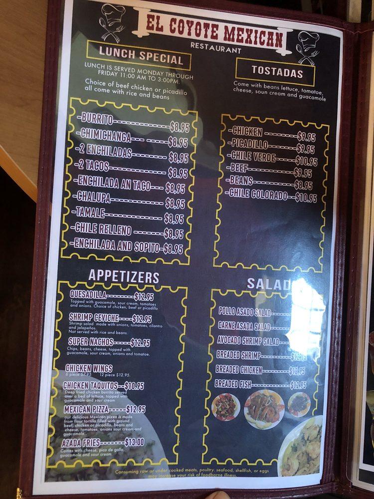 Menu at El Coyote Mexican Restaurant, North Bend