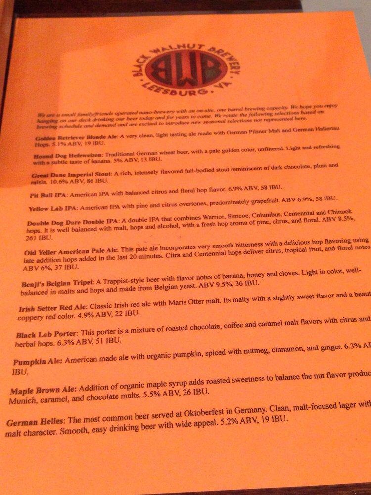 Menu at Black Walnut Brewery, Leesburg