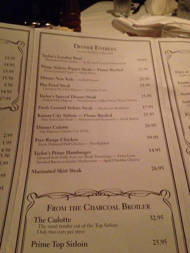 Menu at Taylor's Steak House steakhouse, Los Angeles
