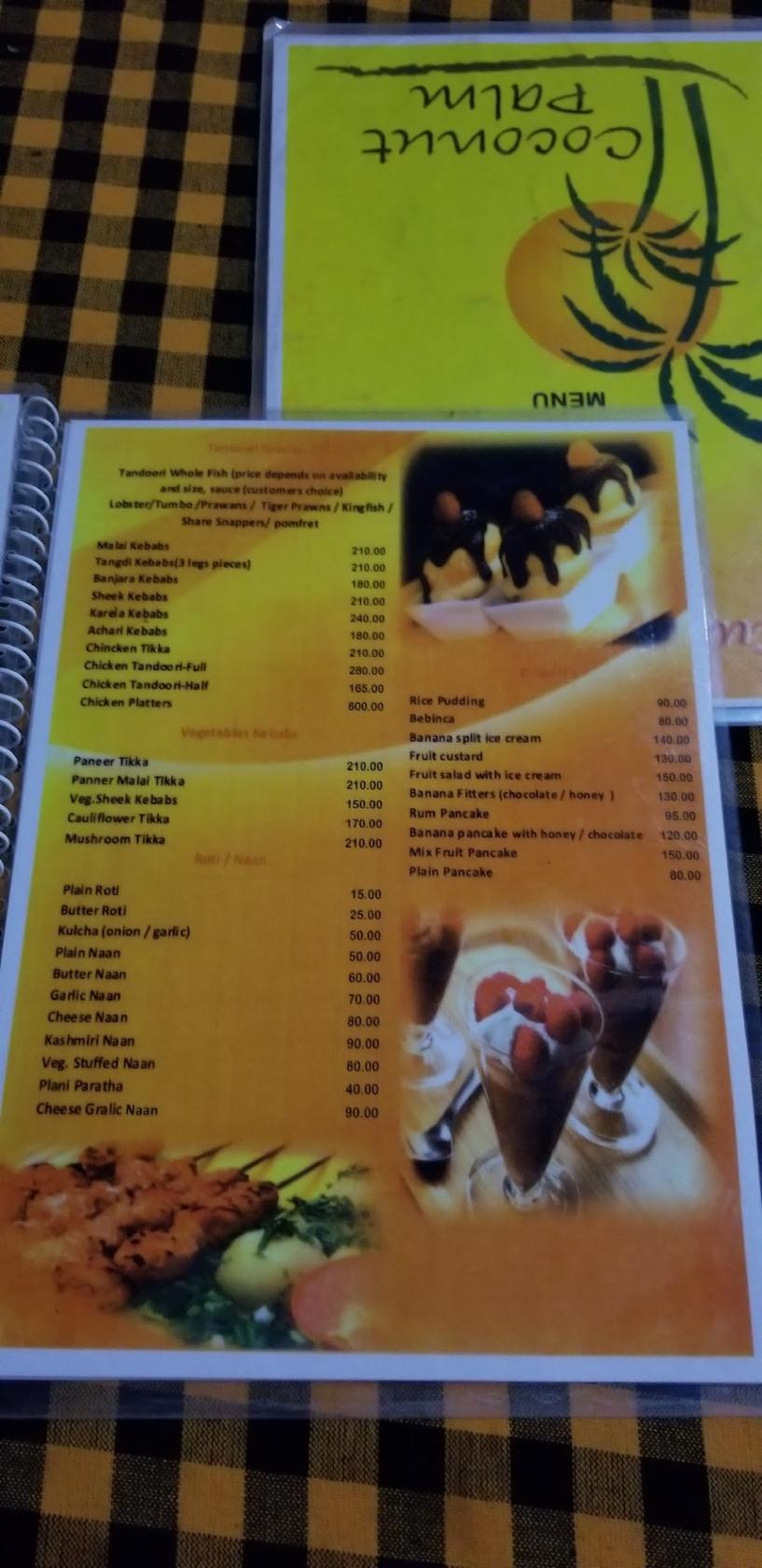 Jose's Coconut Palms menu