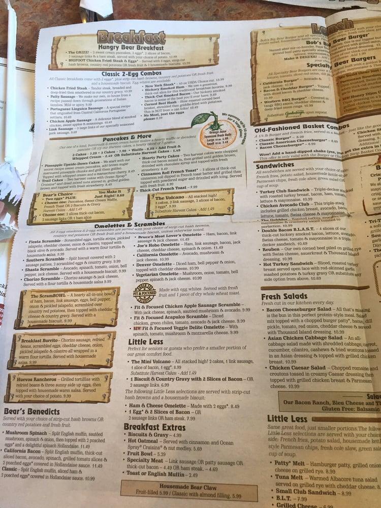 Menu at Black Bear Diner Tracy restaurant, Tracy, Toste Rd