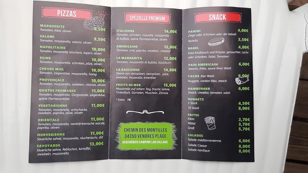 Menu at Pizzeria Le Triangle, Vendres