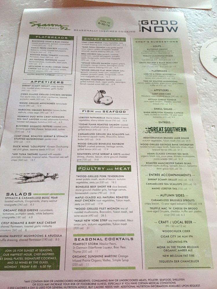 Menu at Seasons 52 pub & bar, Palm Beach Gardens