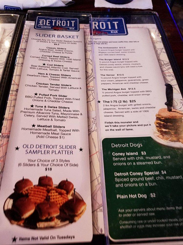Menu at Old Detroit Burger Bar Troy, Troy