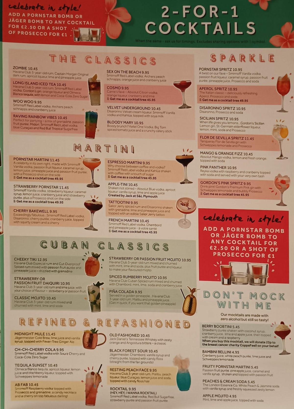 Menu at Slug & Lettuce Aldgate pub & bar, London, Saint Clare House