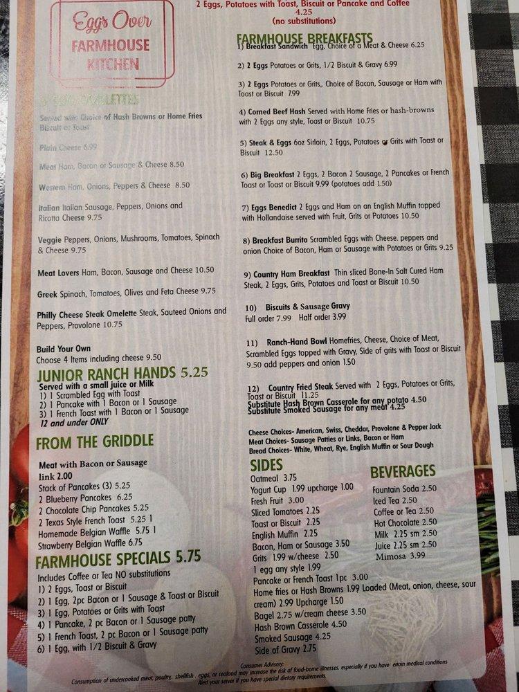 Menu at Eggs Over Farmhouse Kitchen restaurant, Ocala, SE 5th St 5