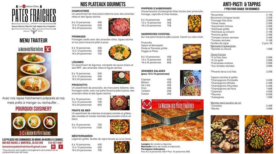 Menu at Maison des Pâtes Fraîches (la) restaurant, Montreal