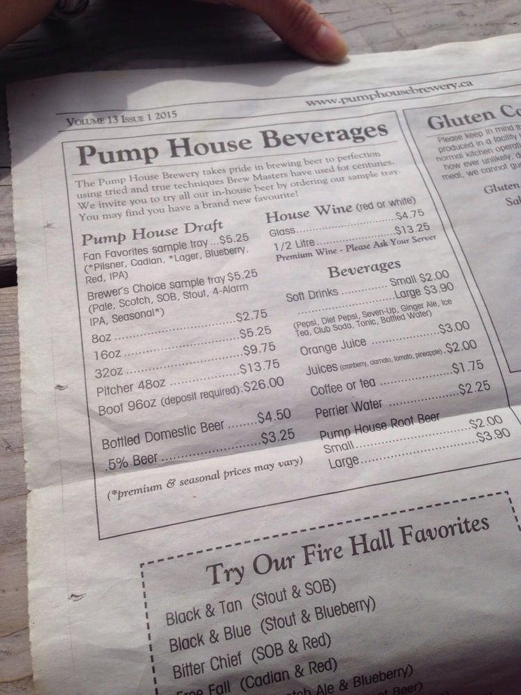 Menu at Pump House Brewpub & Restaurant, Moncton
