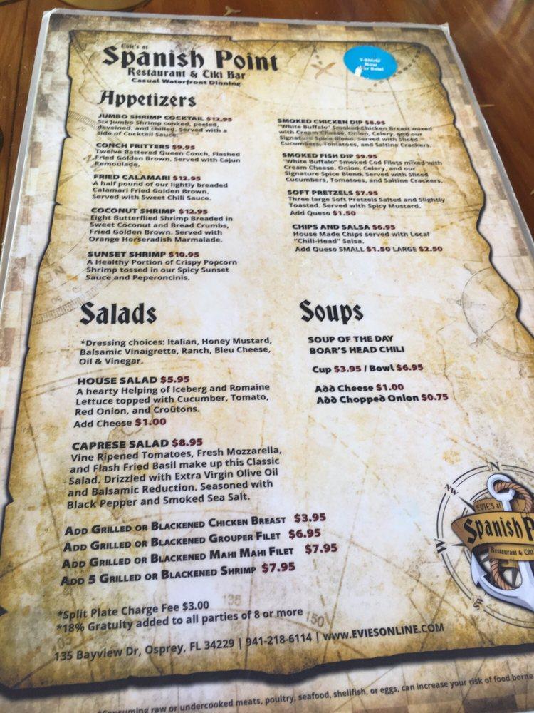 Menu at Spanish Point - The Tiki pub & bar, Osprey