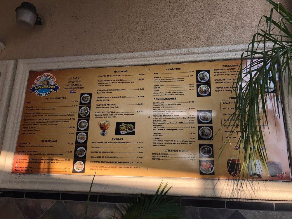 Menu at Taqueria Los Gordos restaurant, Winton