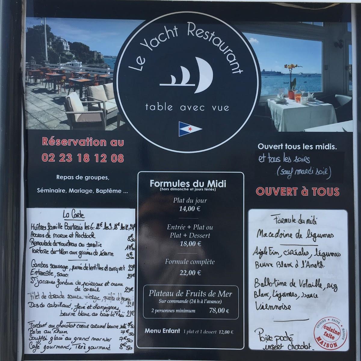 yacht hotel menu