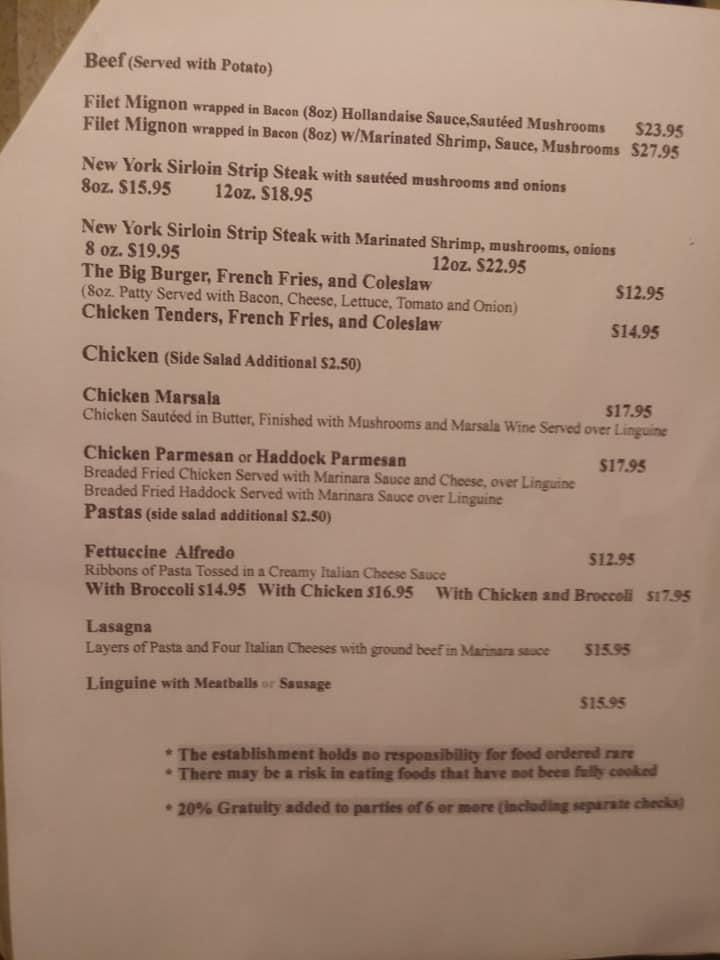 Menu at Bell Buoy Restaurant, Old Orchard Beach, 24 Old Orchard St