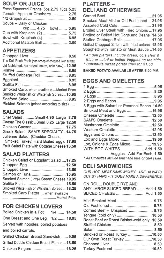 Menu at Centre Street Deli restaurant, Vaughan