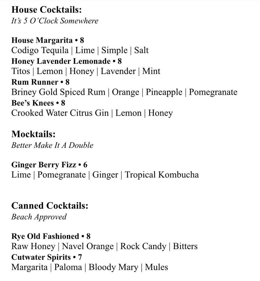 Carta del pub y bar Field & Fire, Estados Unidos