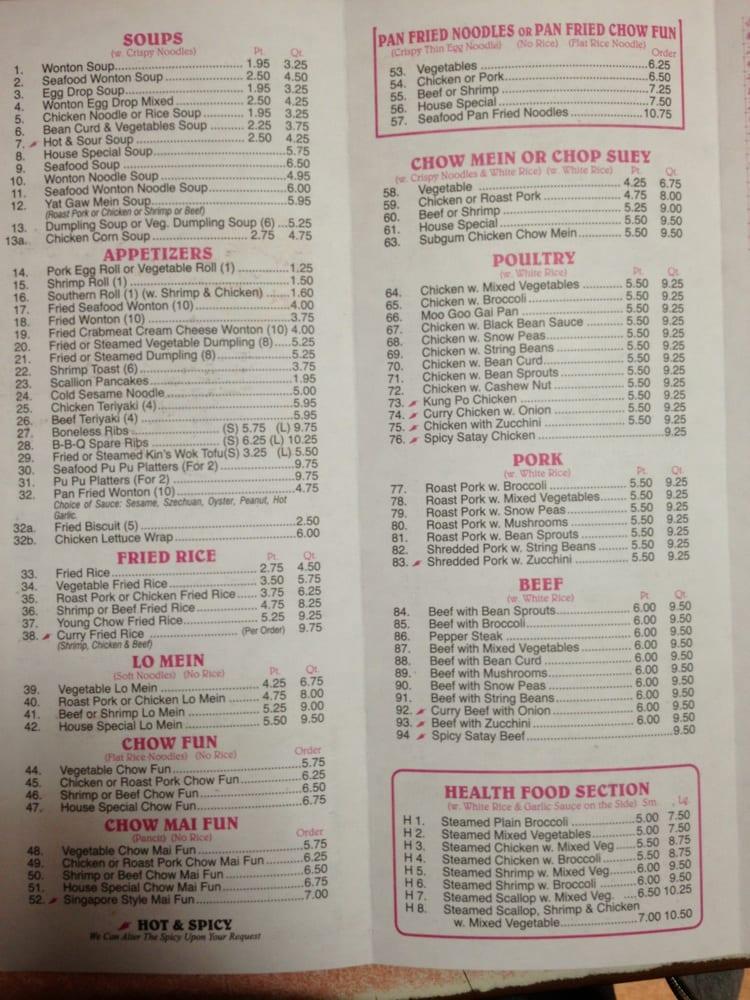 Menu at Kin's Wok In Ghent restaurant, Norfolk, 222 W 21st St H