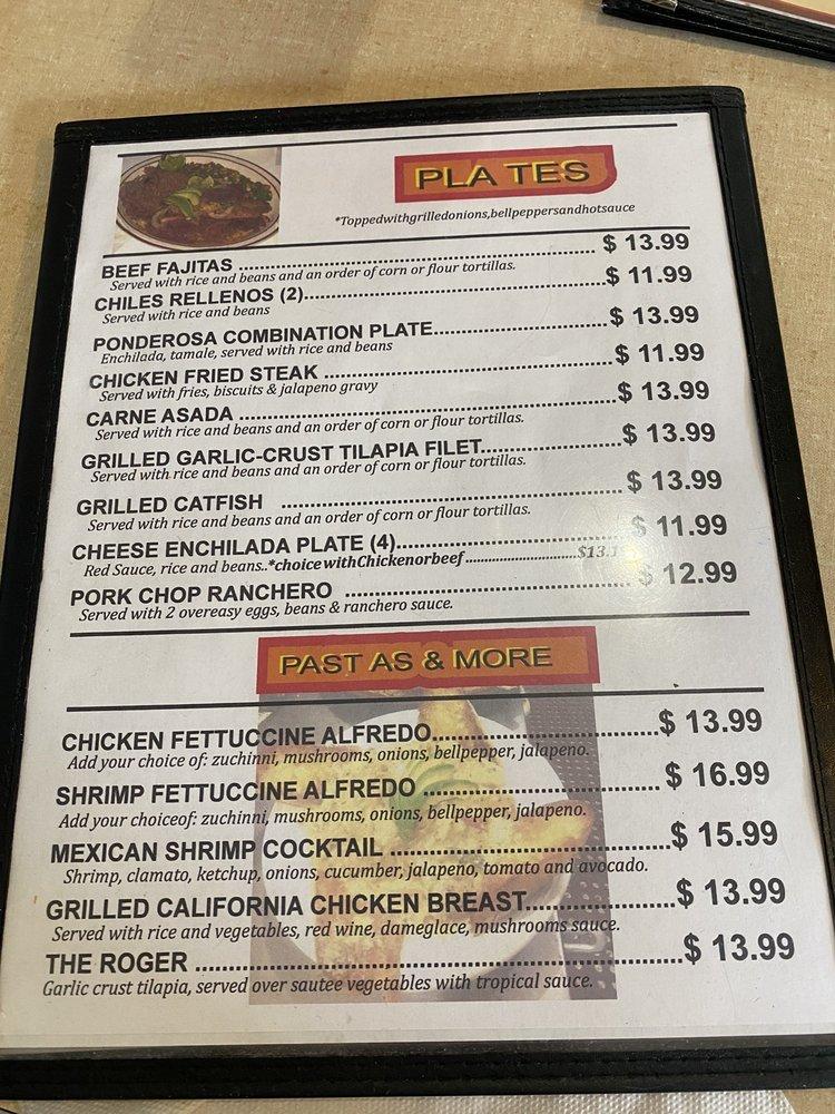 Menu at Ponderosa Restaurant, Snyder