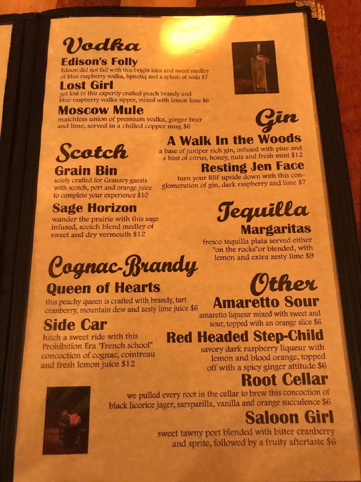 Menu at Granary Bar & Grill, Monticello