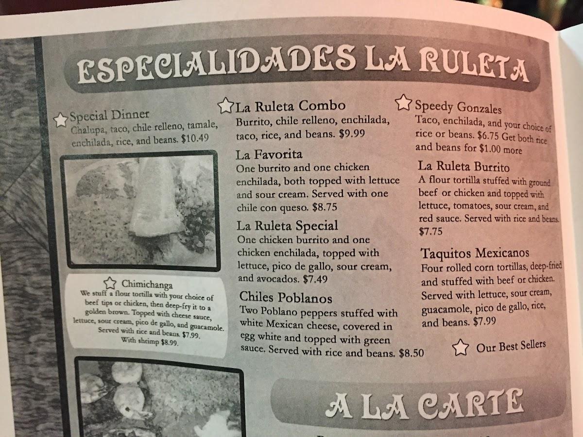 Menu at La Ruleta Mexican Restaurant, Sikeston