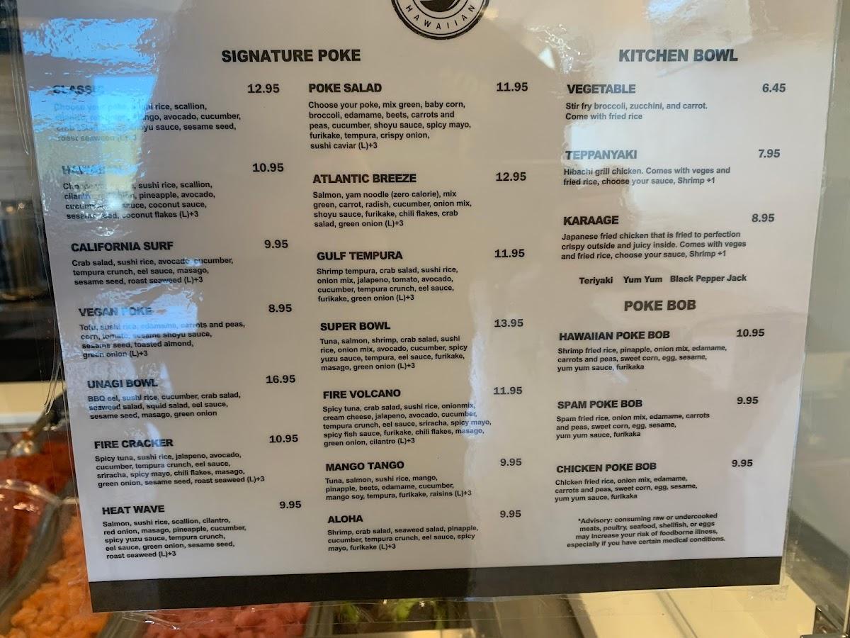 Menu at AHI POKÉ BAR, Enterprise