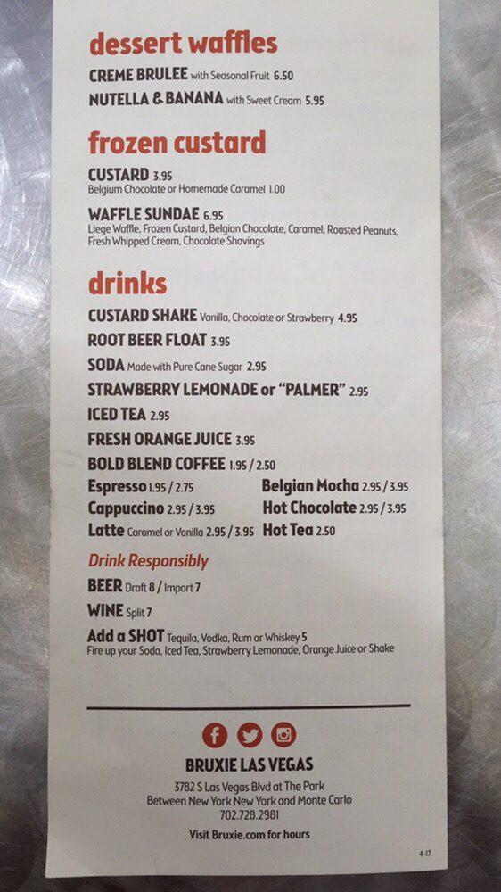 Menu at Bruxie Original Fried Chicken & Waffle Sandwich restaurant, Las
