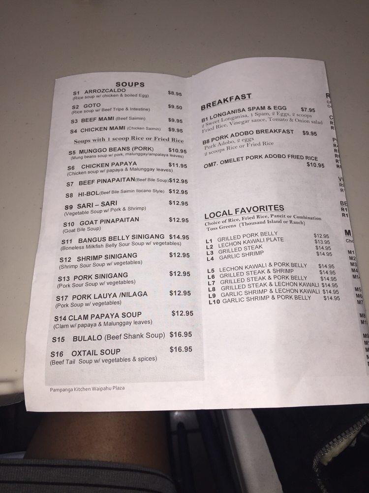 Menu at Pampanga Kitchen Waipahu Plaza restaurant, Waipahu