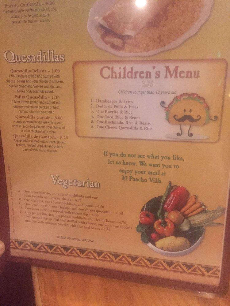 Menu at Pancho Villa Inc restaurant, Granite Falls