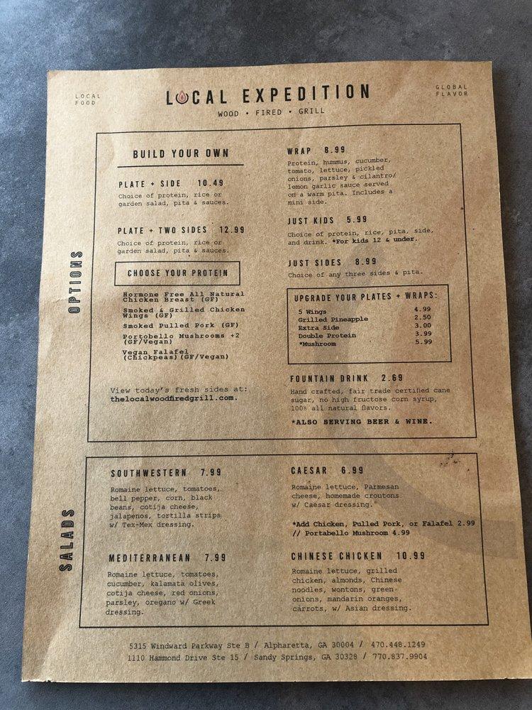 Menu at Local Expedition Wood Fired Grill BBQ, Sandy Springs
