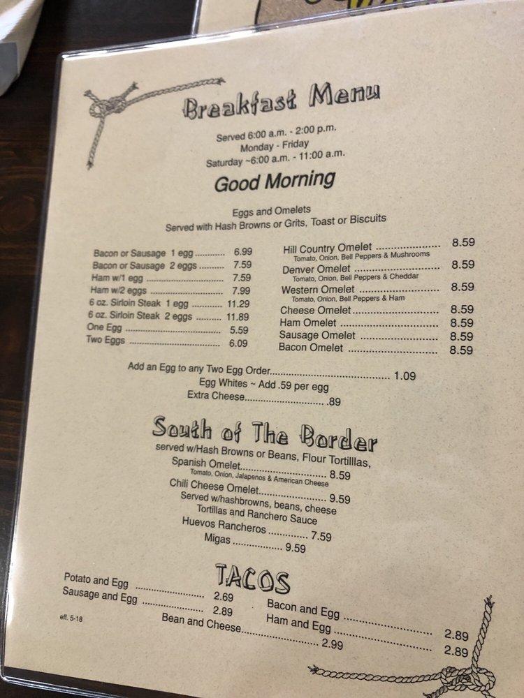 Menu at Hill Country Cafe, Kerrville