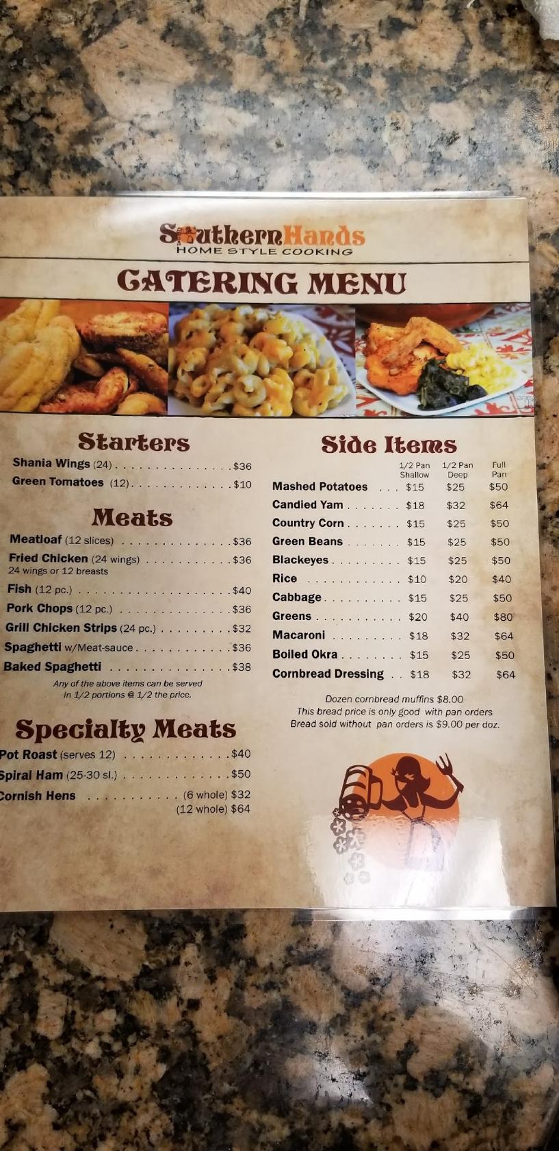 Menu at Southern Hands 3624 Austin PeayRaleigh restaurant, Memphis