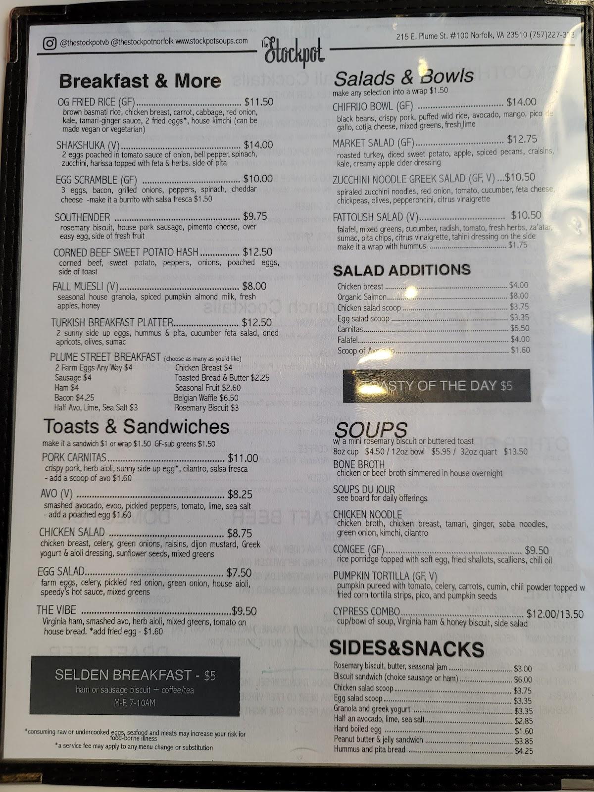 Menu at The Stockpot Norfolk restaurant, Norfolk