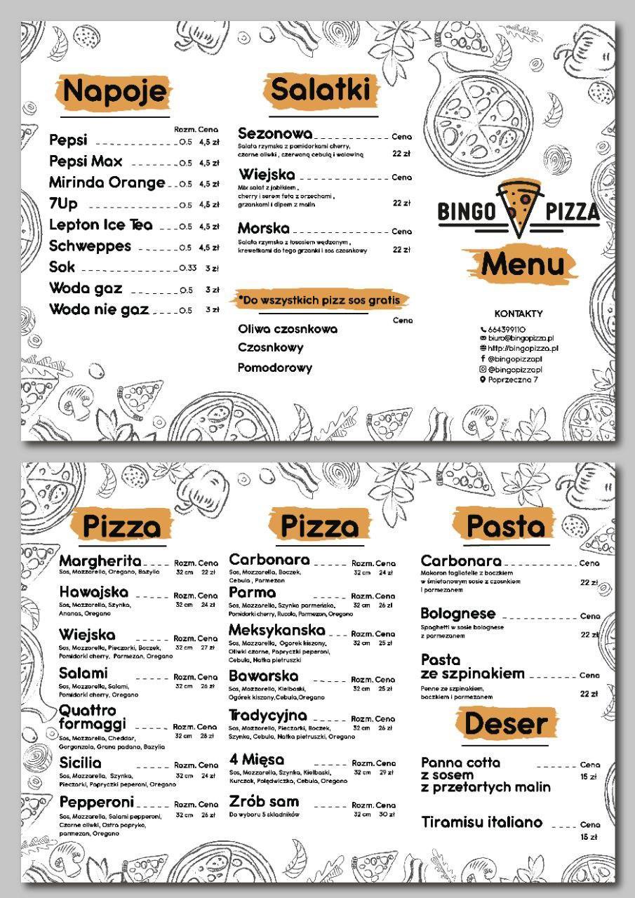 Menu at Bingo Pizza restaurant, Slupsk