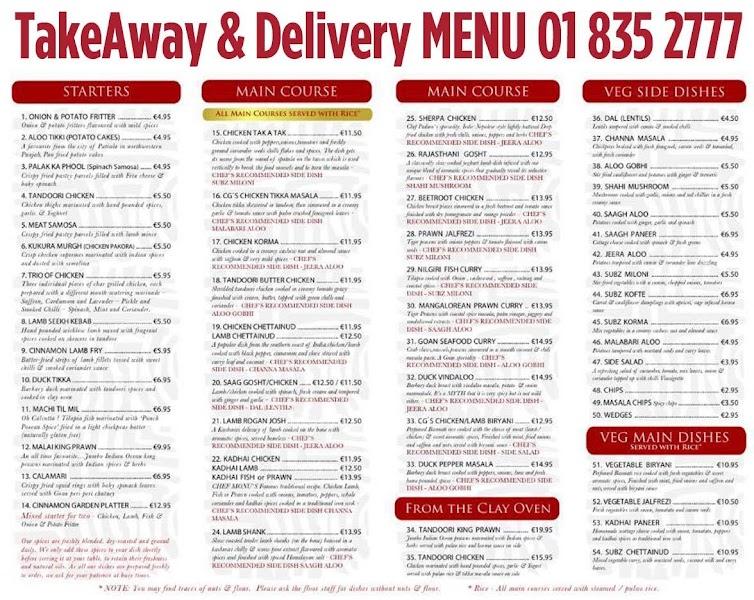 Menu at Cinnamon Garden Restaurant, Ashbourne