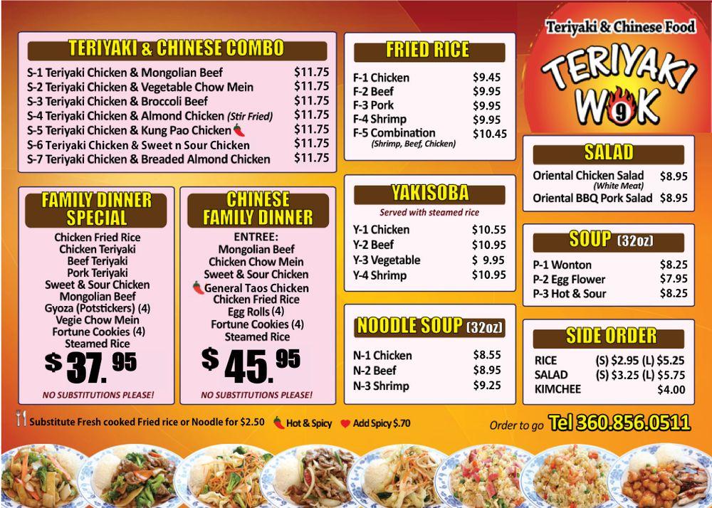 Menu at Teriyaki Wok 9 restaurant, Sedro-Woolley, 108 N Township St G