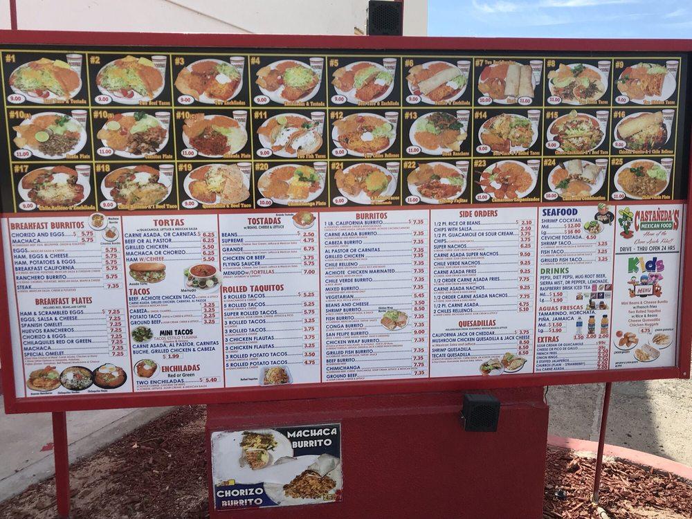 Menu at Castañeda's Mexican Food restaurant, Twentynine Palms