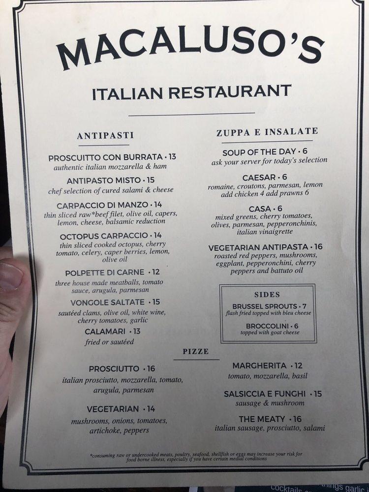 Menu At Macaluso S Italian Restaurant Ruston N Pearl St