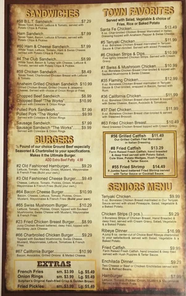 Menu at Sutphens BBQ Bar & Grill, Borger