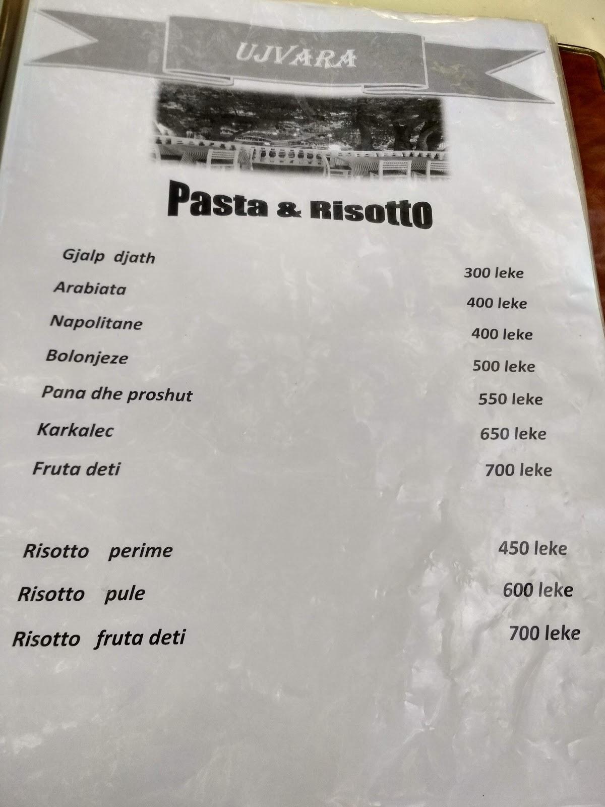 Menu at Ujvara Restaurant, Borsh
