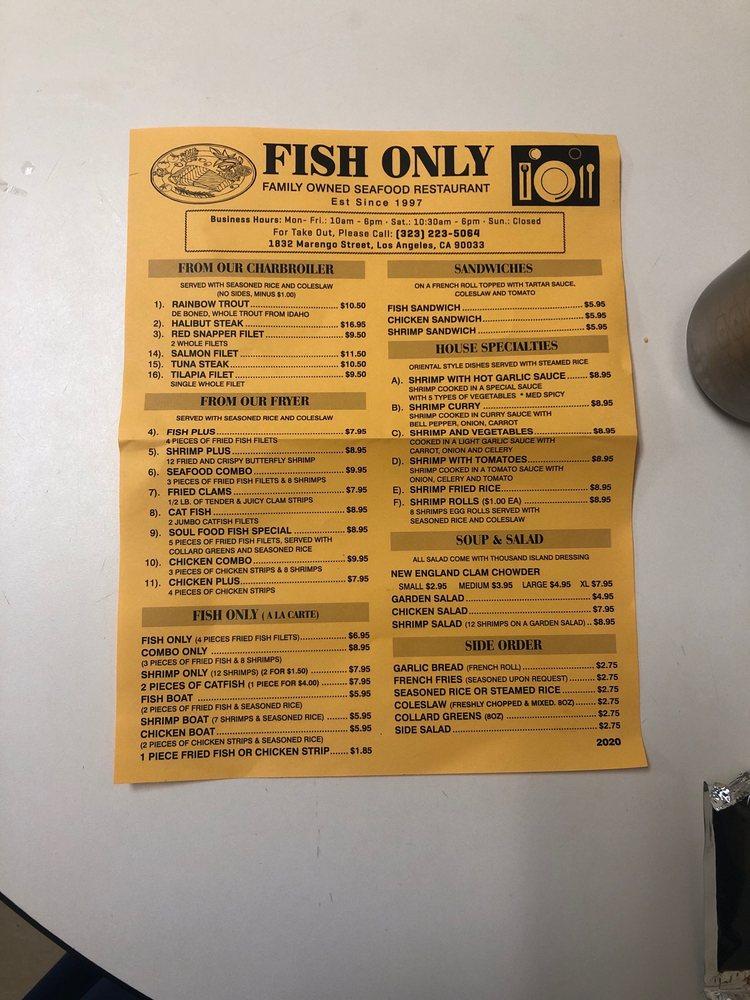 Menu At Fish Only Restaurant, Los Angeles, Marengo St