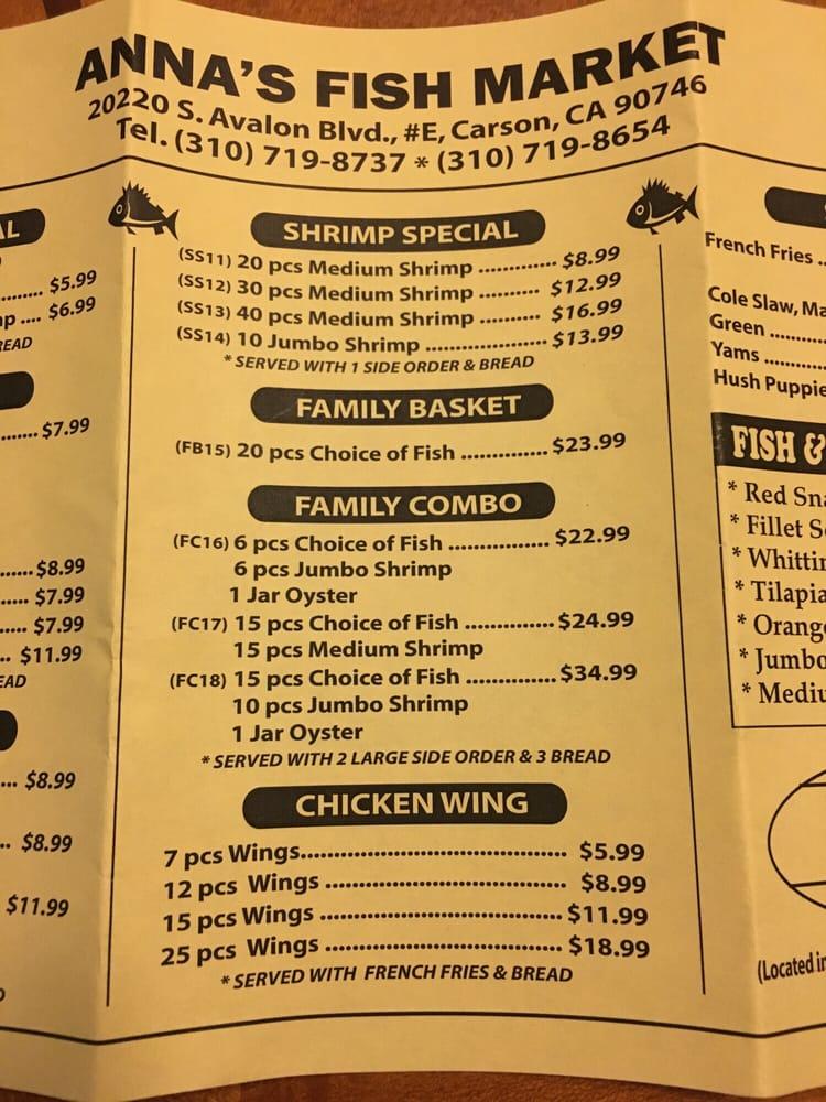 Menu at Ann's Fish Market restaurant, Carson
