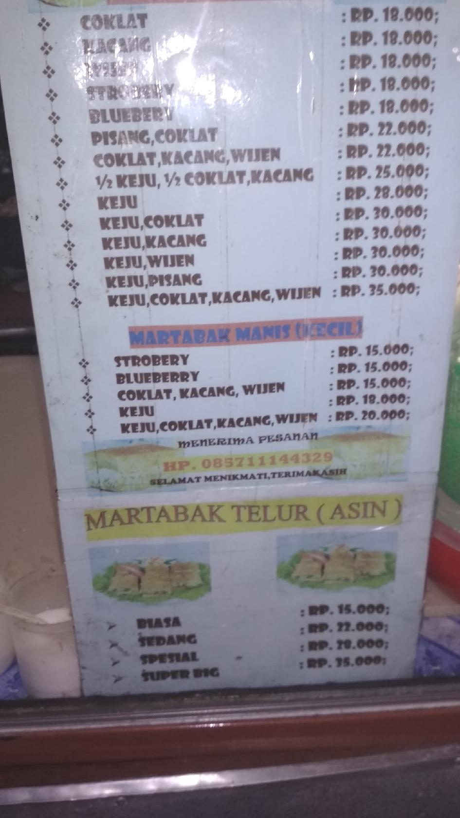 Menu at MARTABAK BANDUNG cafe, Sragen