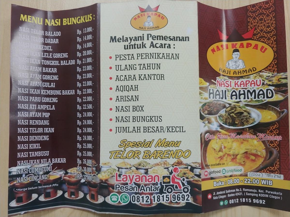 Menu at Nasi Kapau Haji Ahmad restaurant, Cilegon