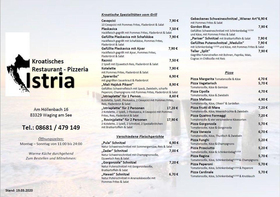 Speisekarte von Restaurant Istria, Waging am See