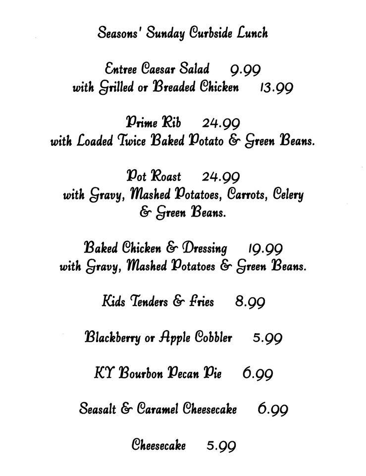 Menu At Seasons Restaurant Corbin