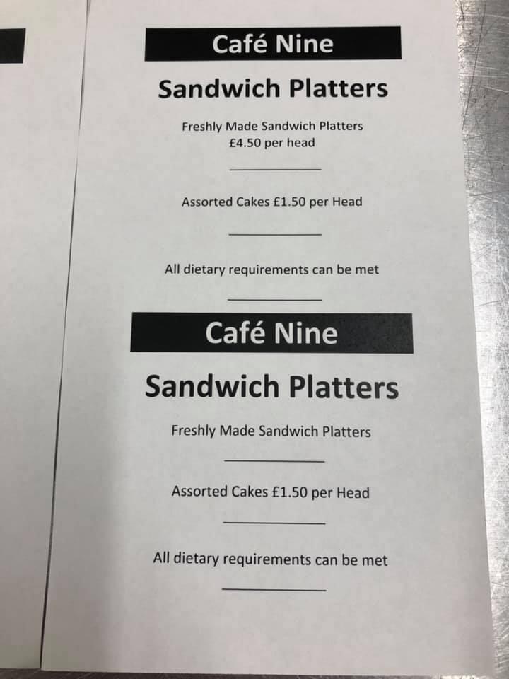 Menu at Nine Catering fast food, Rugeley