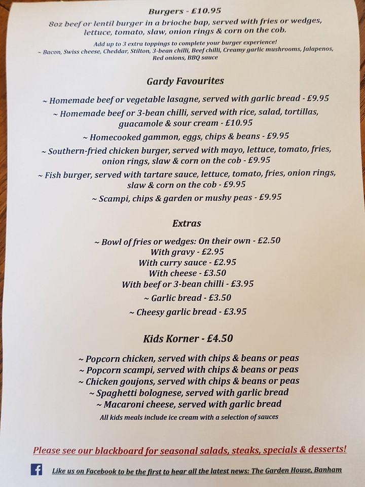 Menu At The Smoke House Banham Restaurant Banham