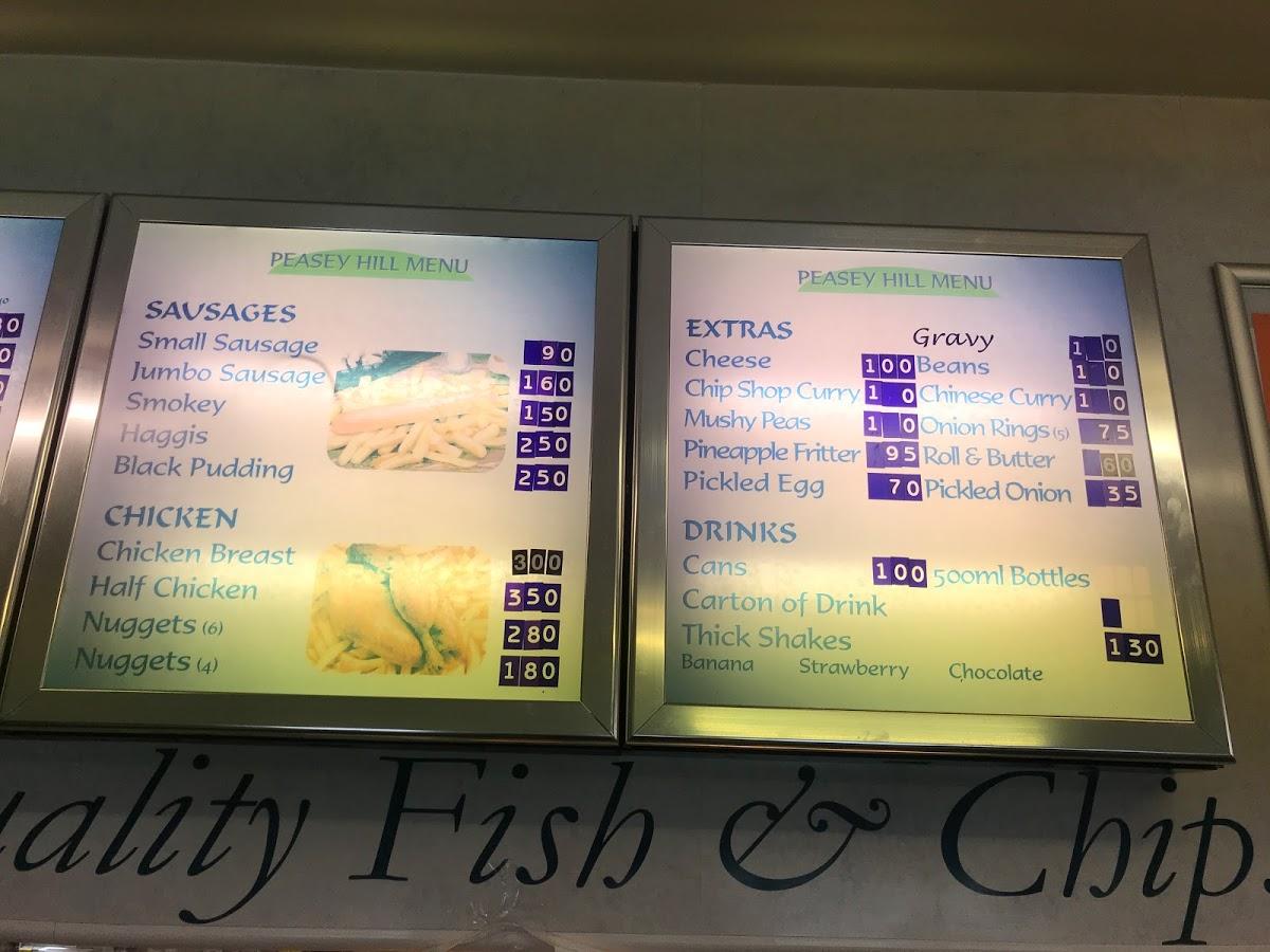 Carta de comida rápida Peasey Hill Fish and Chips, Malton