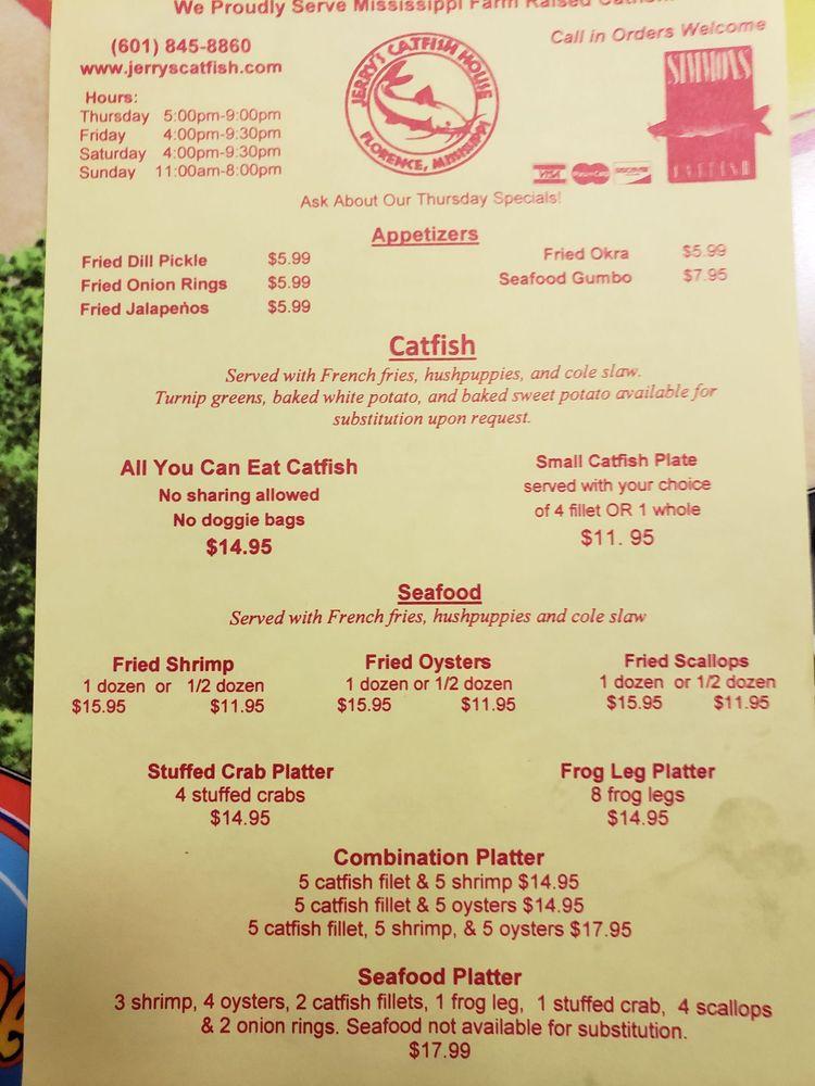 Menu at Jerry's Catfish House restaurant, Florence