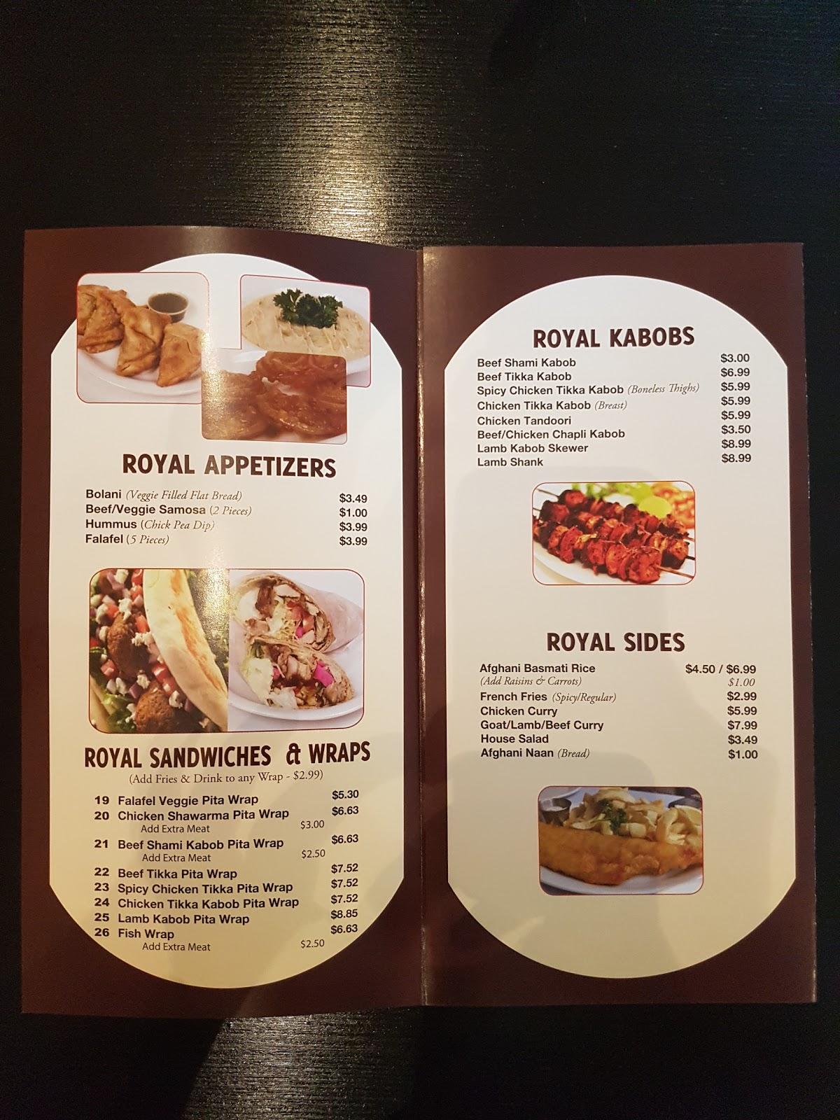 Menu at Royal Kabob Afghan Cuisine restaurant, Brampton, 284 Queen St E