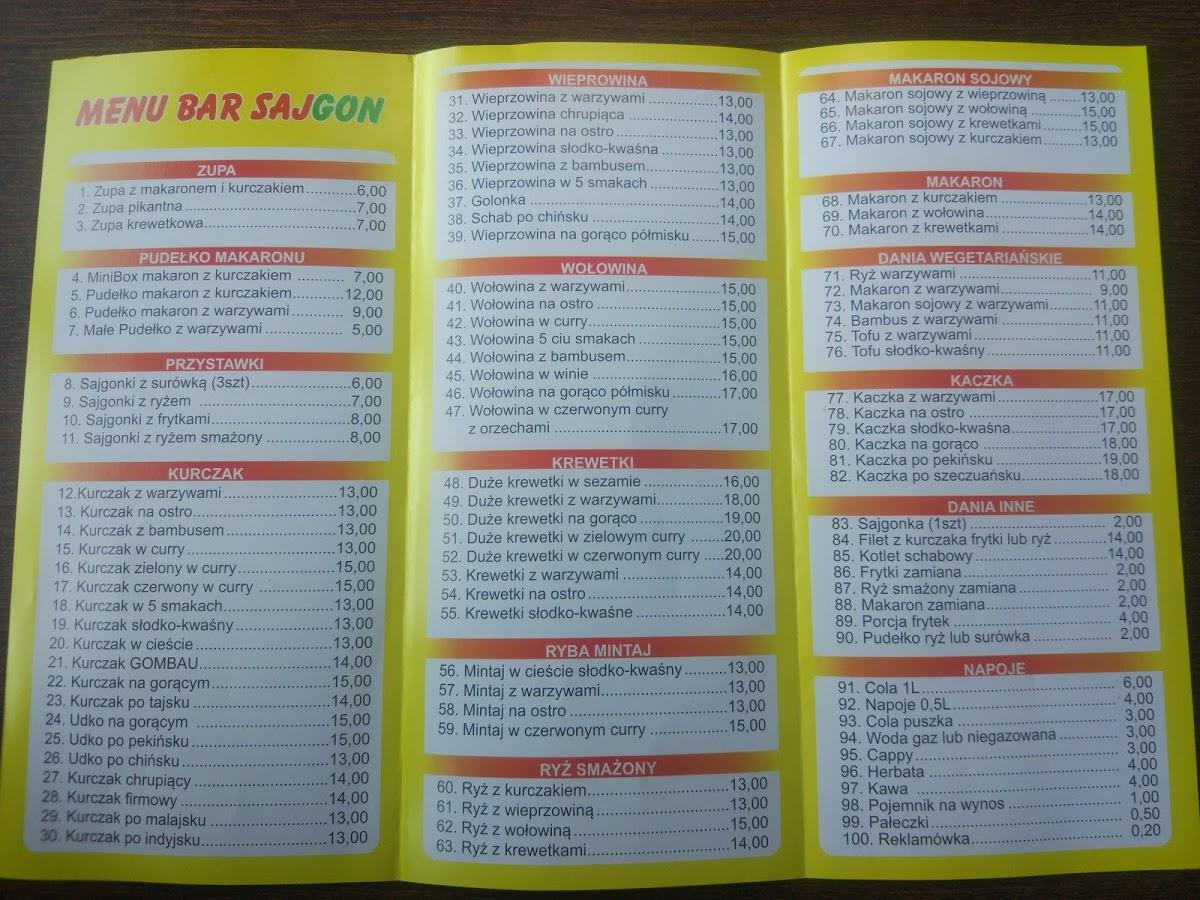 Menu at Bar Sajgon Piaseczno Jana Pawła II 20